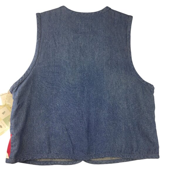 90s Susan Bristol Womens Patchwork Vest Small Button Front Denim Quilted Casual - Picture 2 of 8